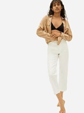 Everlane Womens Bone Cream The Straight Leg Crop Jeans Plus Size 2